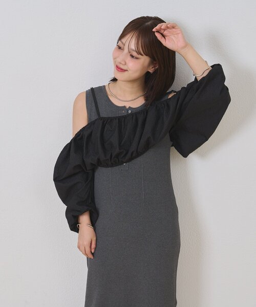 mystic（ミスティック）の「【@sktnnm企画】ホイップブラウスセットワンピース（ワンピース・レディース・チャコールグレー/アイボリー・2/1）」の11枚目の写真