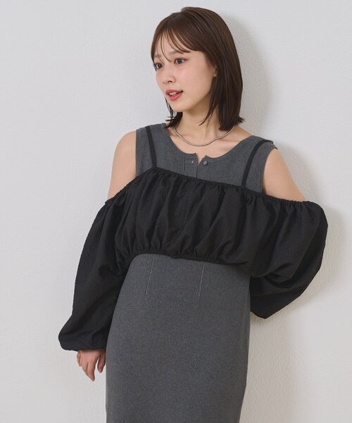 mystic（ミスティック）の「【@sktnnm企画】ホイップブラウスセットワンピース（ワンピース・レディース・チャコールグレー/アイボリー・2/1）」の10枚目の写真