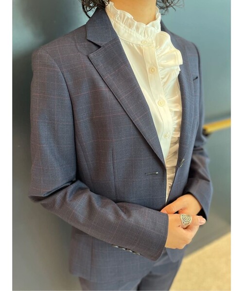 セール】ウール グレンチェック シングル2ボタンジャケット