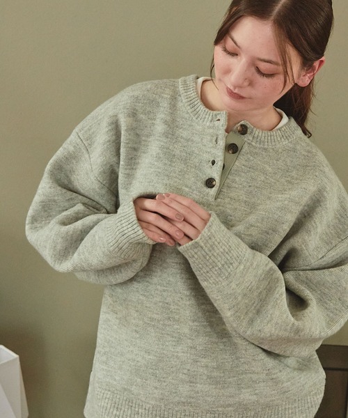 ヘンリーネックジャガードニットプルオーバー【THE CRAFT CREW