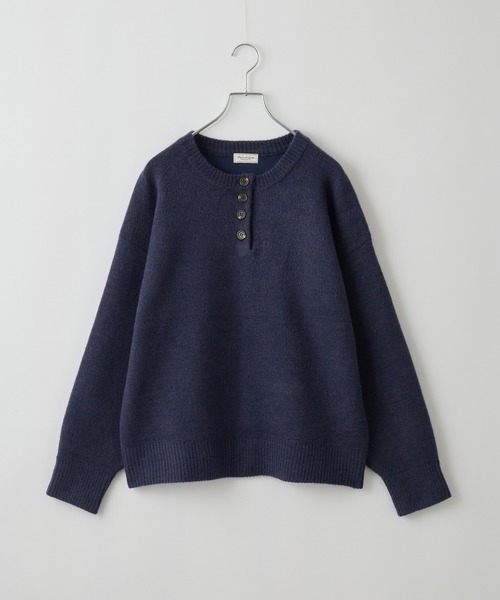 Graphpaper ネイビー ヘンリーネックニット セール】 オメガツイスト ヘンリーネックニット （ニット