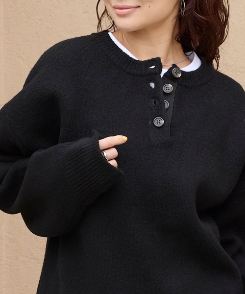 ヘンリーネックジャガードニットプルオーバー【THE CRAFT CREW