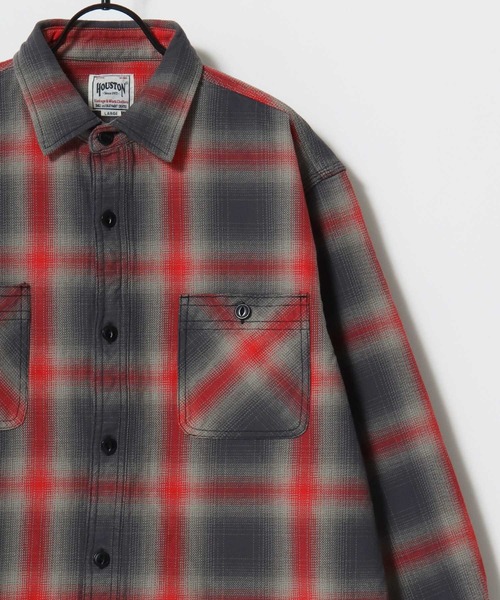 HOUSTON（ヒューストン）の「HOUSTON/ヒューストン Ombre Check Viyella Shirt/オンブレチェック ビエラシャツ/ネルシャツ/レディース メンズ（シャツ/ブラウス・メンズ・ターコイズブルー/ブラウン系その他/オリーブ/ブラウン/レッド/グリーン/レッド系その他/ネイビー/ブラック/カーキ/グレー/ブルー/ブラック系その他・L/XL/M）」の4枚目の写真