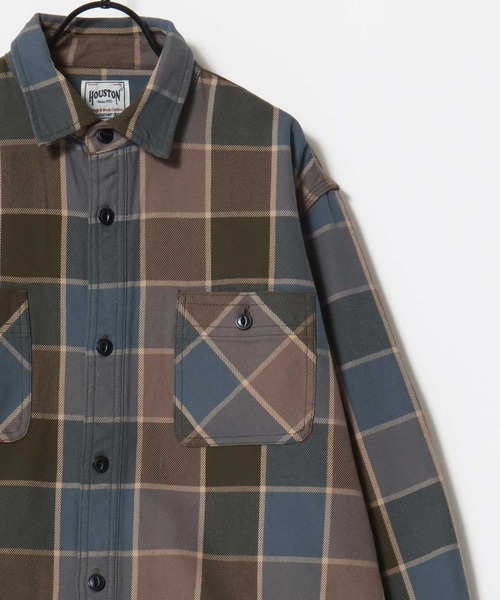 ヒューストン ヘビー ネルシャツ オンブレチェック シャドウ M 猫目ボタン HOUSTON ヒューストン ビンテージ オンブレー チェック ビエラシャツ