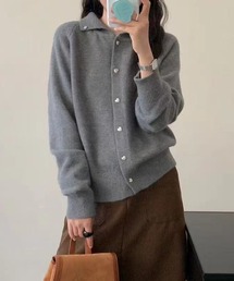 ハート メタルボタン 襟付き ニット カーディガン