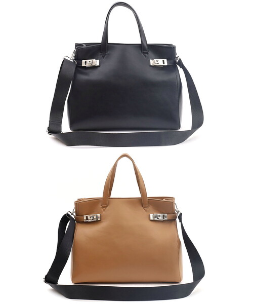 SMIR NASLI(サミールナスリ)の「W金具付き2WAYトートバッグ/A4対応(トートバッグ・レディース・ブラック/ベージュ・FREE)」の3枚目の写真