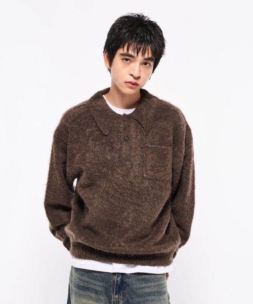 Elanque シャギーニットポロ【10月頭まで】 Elanque（エランク）の「shaggy knit polo/シャギーニットポロ