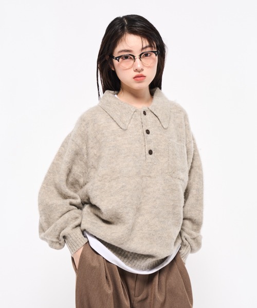 Elanque シャギーニットポロ【10月頭まで】 Elanque shaggy knit polo/シャギーニットポロ shaggy knit polo