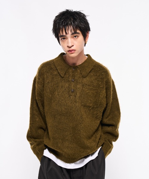 Elanque シャギーニットポロ【10月頭まで】 shaggy knit polo/シャギーニットポロ（ポロシャツ）｜Elanque