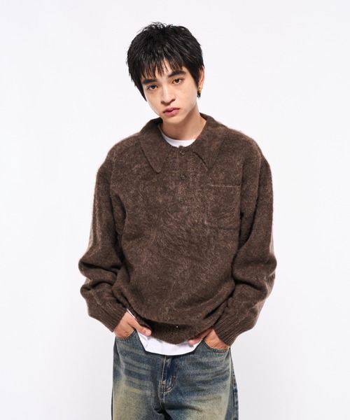 Elanque シャギーニットポロ【10月頭まで】 shaggy knit polo/シャギーニットポロ（ポロシャツ）｜Elanque