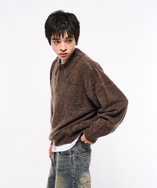 Elanque（エランク）の「shaggy knit polo/シャギーニットポロ