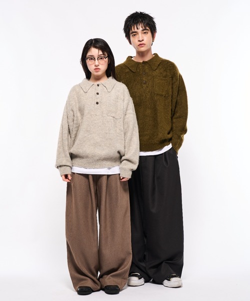 Elanque（エランク）の「shaggy knit polo/シャギーニットポロ