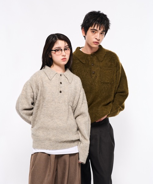 Elanque シャギーニットポロ【10月頭まで】 shaggy knit polo/シャギーニットポロ（ポロシャツ）｜Elanque