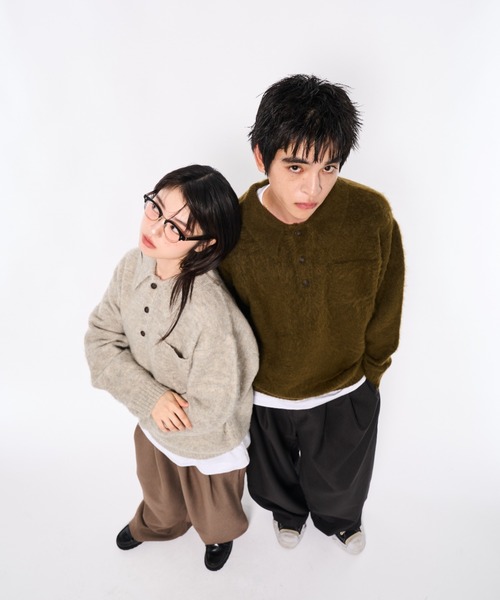 Elanque（エランク）の「shaggy knit polo/シャギーニットポロ