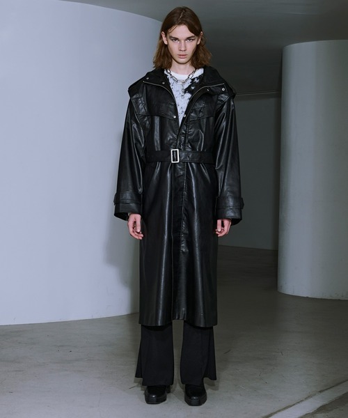 ハイネック合皮ロングコート（トレンチコート）｜Ellno Loset（エルノ