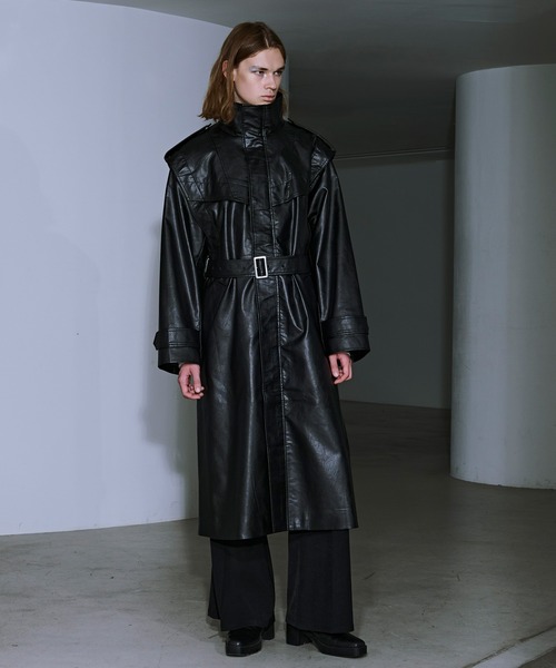 ハイネック合皮ロングコート（トレンチコート）｜Ellno Loset（エルノ