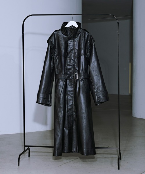 ハイネック合皮ロングコート（トレンチコート）｜Ellno Loset（エルノ
