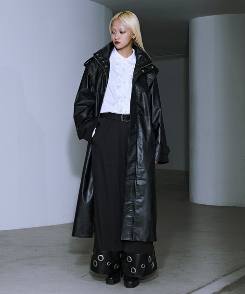 ハイネック合皮ロングコート（トレンチコート）｜Ellno Loset（エルノ