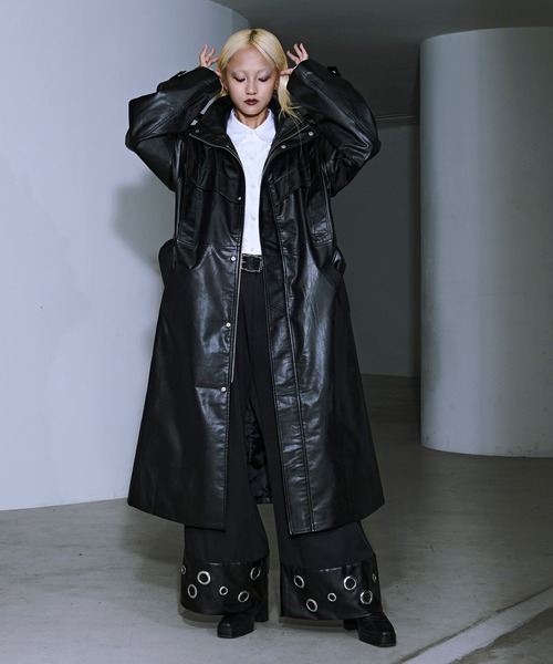 ハイネック合皮ロングコート（トレンチコート）｜Ellno Loset（エルノ