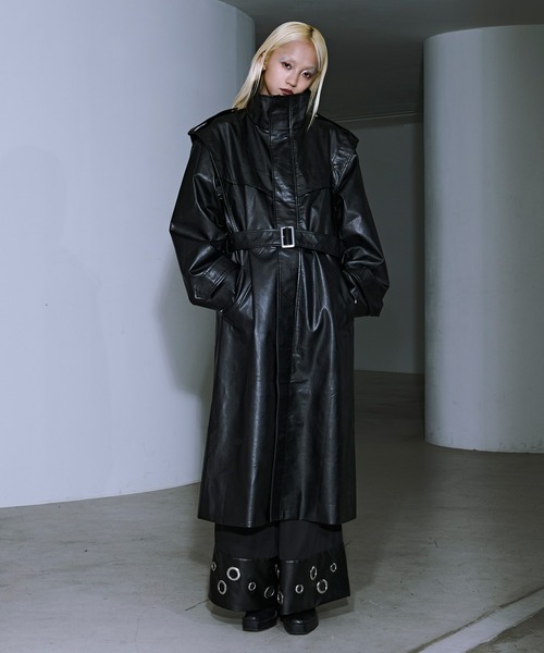 ハイネック合皮ロングコート（トレンチコート）｜Ellno Loset（エルノ