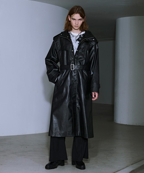 ハイネック合皮ロングコート（トレンチコート）｜Ellno Loset（エルノ