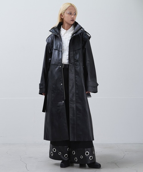 Ellno Loset（エルノロゼット）の「ハイネック合皮ロングコート（トレンチコート・メンズ・ブラック・SMALL/MEDIUM/LARGE）」の10枚目の写真