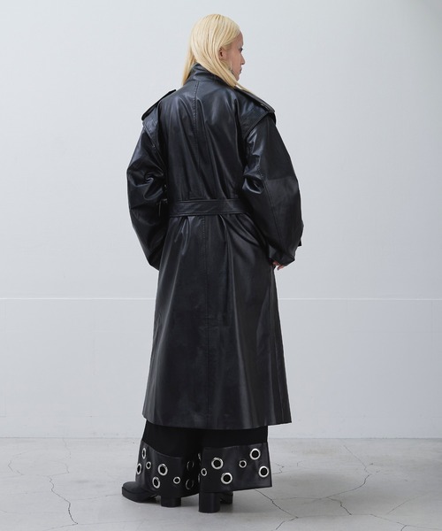 Ellno Loset（エルノロゼット）の「ハイネック合皮ロングコート（トレンチコート・メンズ・ブラック・SMALL/MEDIUM/LARGE）」の7枚目の写真