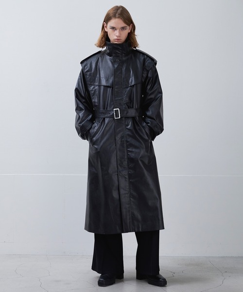 ハイネック合皮ロングコート（トレンチコート）｜Ellno Loset（エルノ