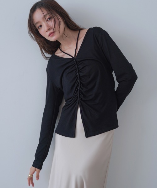 Bab(バブ)の「センターシャーリングカットソー(Tシャツ/カットソー・レディース・チャコールグレー/ブラック/アイボリー・FREE)」の18枚目の写真