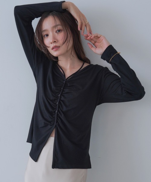 Bab(バブ)の「センターシャーリングカットソー(Tシャツ/カットソー・レディース・チャコールグレー/ブラック/アイボリー・FREE)」の22枚目の写真