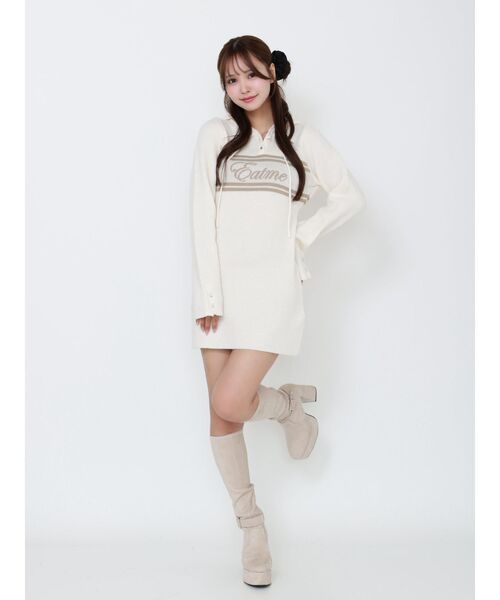 EATME（イートミー）の「フーディーロゴニットワンピース（ワンピース・レディース・ブラック/オフホワイト・FREE）」の3枚目の写真