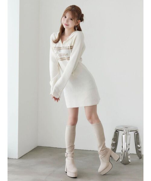 EATME（イートミー）の「フーディーロゴニットワンピース（ワンピース・レディース・ブラック/オフホワイト・FREE）」の6枚目の写真