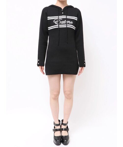 EATME（イートミー）の「フーディーロゴニットワンピース（ワンピース・レディース・ブラック/オフホワイト・FREE）」の8枚目の写真