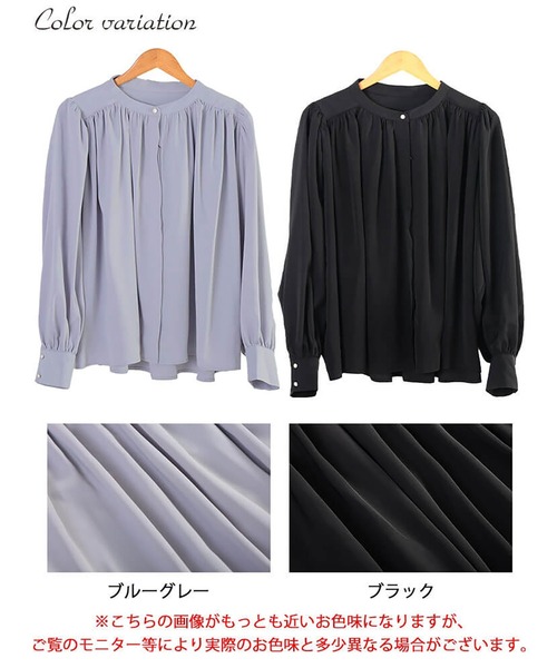 GOLDJAPAN(ゴールドジャパン)の「パールボタンバンドカラーギャザーブラウス【大きいサイズ対応】(シャツ/ブラウス・レディース・ブラック/ブルーグレー・LL/3L/4L/5L)」の19枚目の写真