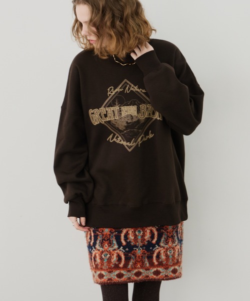 Unitage（ユニテージ）の「カレッジロゴ裏起毛スウェット（スウェット・レディース・ブラウン/ライトグレー/レッド・FREE）」の3枚目の写真