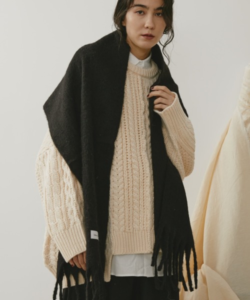 Libra Cue（リブラ キュー）の「ベーシックストール（ストール/ショール・レディース・ベージュ/アイボリー/ブラック・FREE）」の6枚目の写真