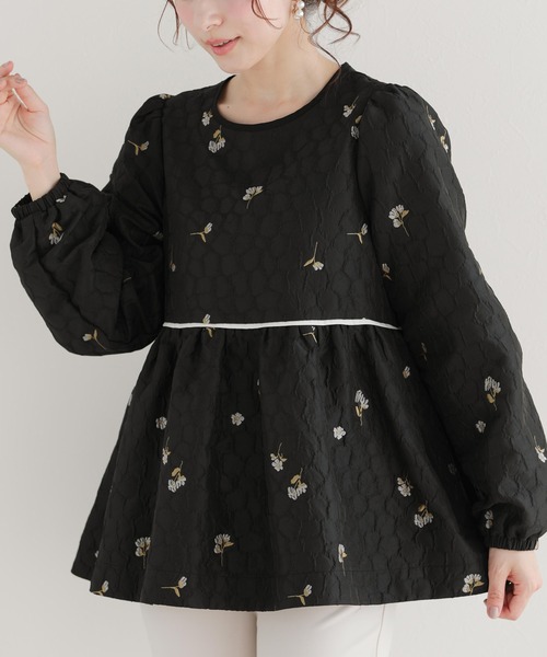 フラワージャガードペプラムトップス（その他トップス）｜Fit more