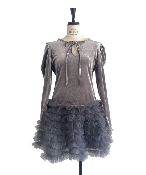 セール】velour ribbon tulle mini one-piece（ワンピース）｜HONEY MI