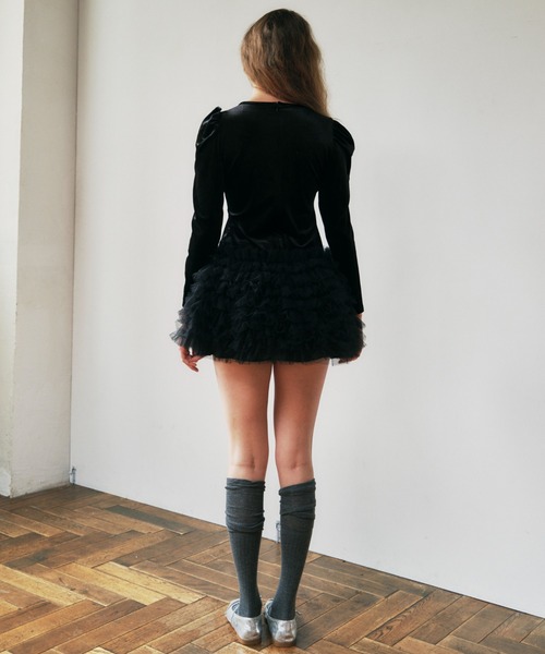 velour ribbon tulle mini one-piece（ワンピース）｜HONEY MI HONEY