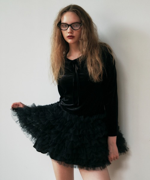 velour ribbon tulle mini one-piece（ワンピース）｜HONEY MI HONEY