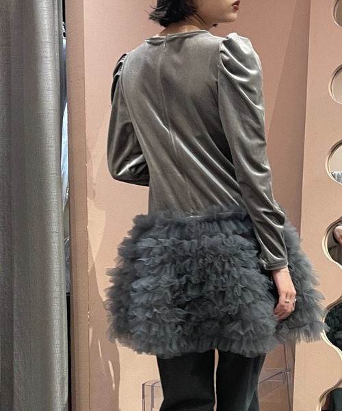 velour ribbon tulle mini one-piece（ワンピース）｜HONEY MI HONEY