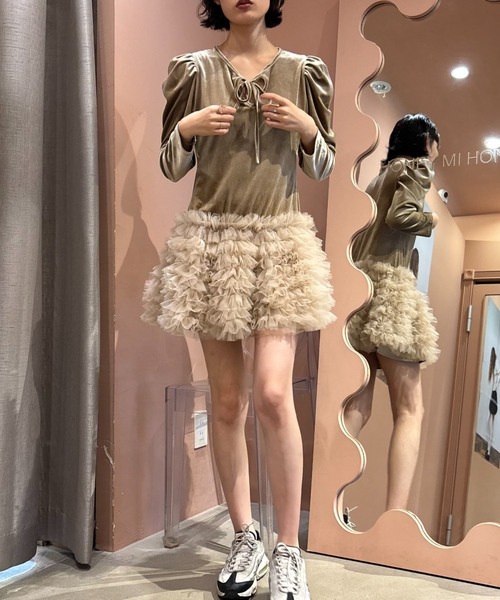 velour ribbon tulle mini one-piece（ワンピース）｜HONEY MI HONEY
