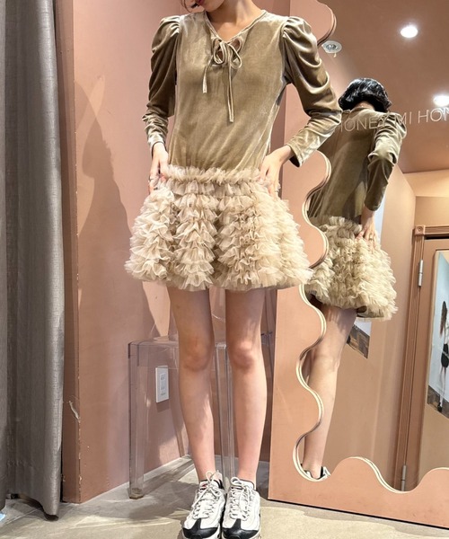 velour ribbon tulle mini one-piece（ワンピース）｜HONEY MI HONEY