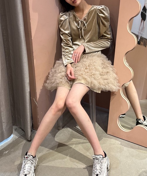 velour ribbon tulle mini one-piece（ワンピース）｜HONEY MI HONEY