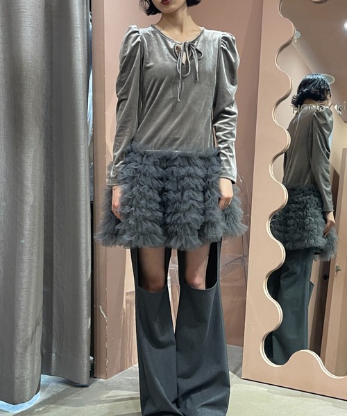 velour ribbon tulle mini one-piece（ワンピース）｜HONEY MI HONEY