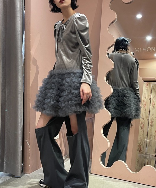 velour ribbon tulle mini one-piece（ワンピース）｜HONEY MI HONEY