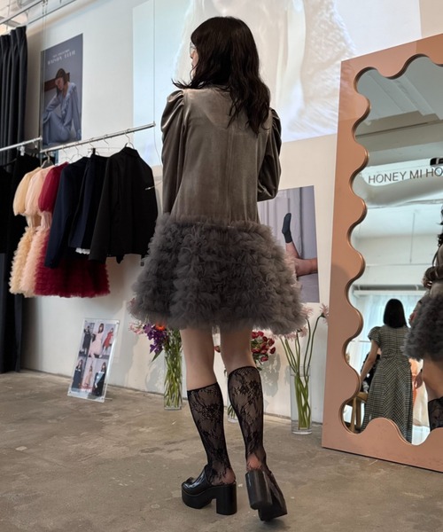 velour ribbon tulle mini one-piece（ワンピース）｜HONEY MI HONEY