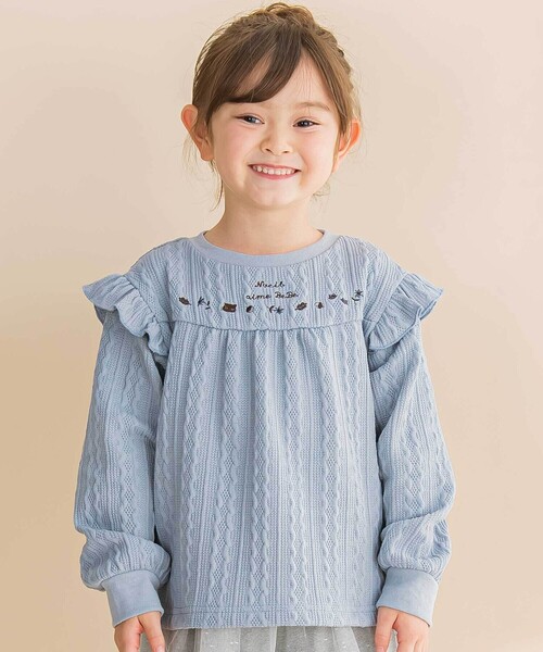 Noeil aime BeBe(ノイユエイムベベ)の「【お揃い】ケーブルJQ袖フリル付きトレーナー(スウェット・キッズ・ピンク/ブルー・130cm/120cm/90cm/100cm/110cm)」の2枚目の写真