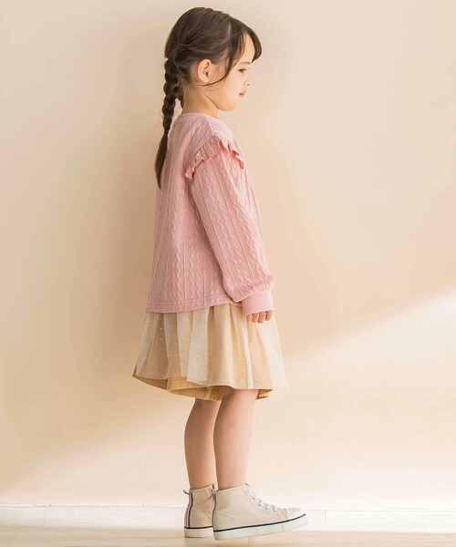 Noeil aime BeBe(ノイユエイムベベ)の「【お揃い】ケーブルJQ袖フリル付きトレーナー(スウェット・キッズ・ピンク/ブルー・130cm/120cm/90cm/100cm/110cm)」の6枚目の写真