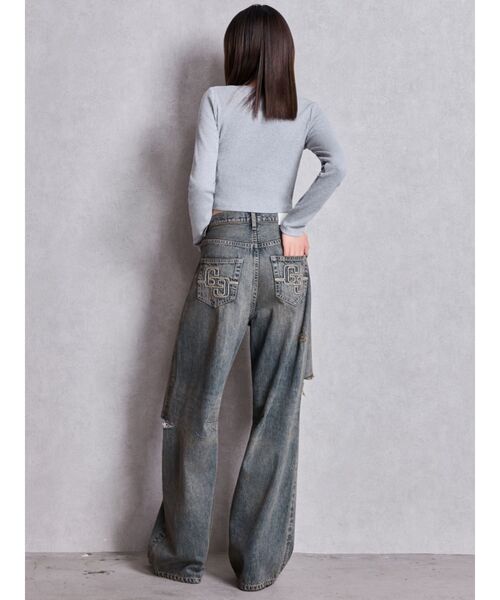 GYDA(ジェイダ)の「GDロゴラインストーンテレコトップス(Tシャツ/カットソー・レディース・ブラック/グレー/オフホワイト・FREE)」の8枚目の写真